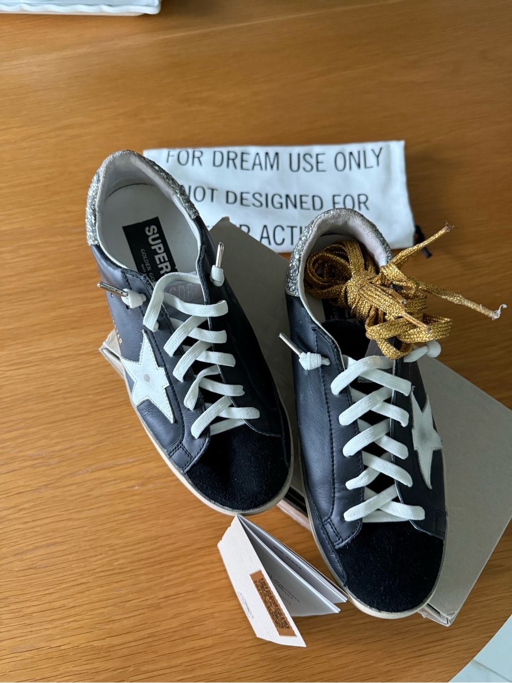 Golden Goose Black Sneakers with White Star and Gold Laces